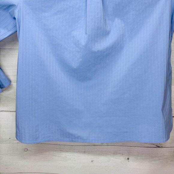 Chico’s No-Iron Chic Stretch Button Blouse Blue Stripe Ruffle Cuff Size 2 (12/L) - Picture 10 of 13
